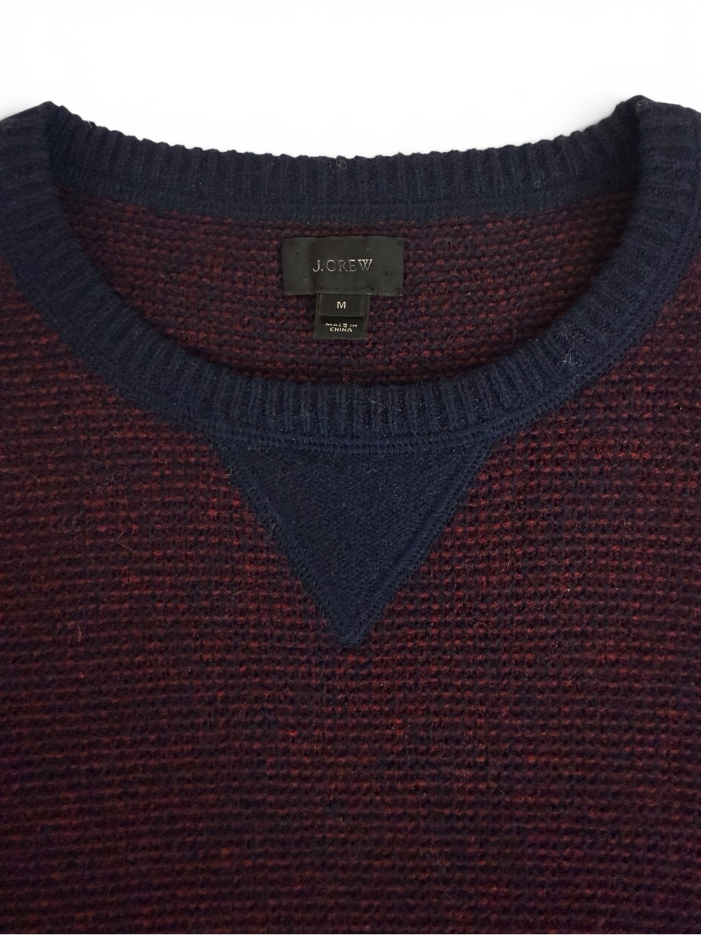 *Rare* J. Crew Sample Merino Waffle Knit Burgundy & Navy Crewneck Sweater Medium - Picture 3 of 7